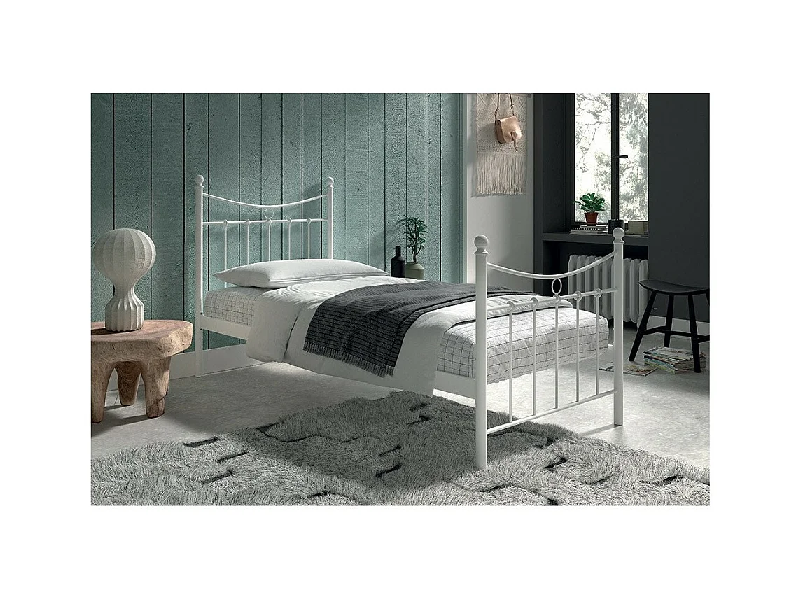 Lit SENCHA – 90x200 cm en métal blanc