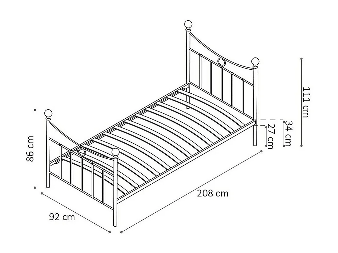 Lit SENCHA – 90x200 cm en métal blanc