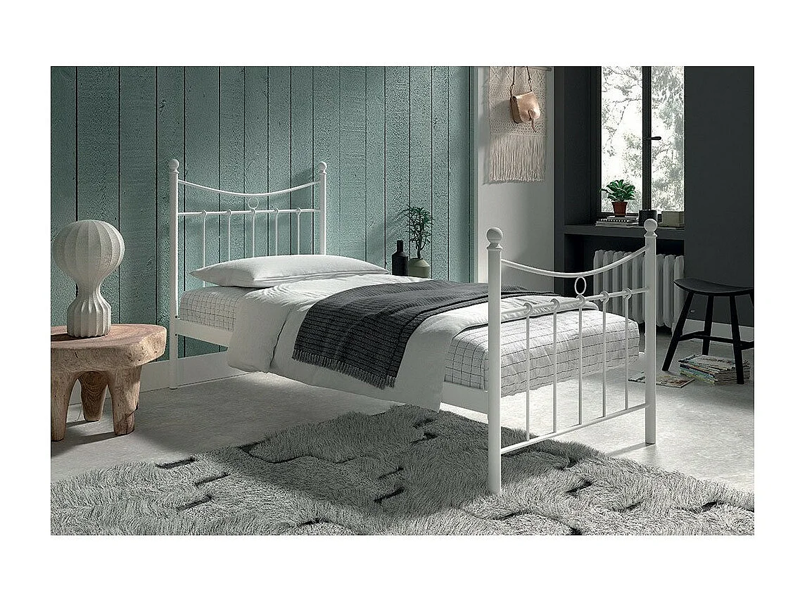 Lit SENCHA – 90x200 cm en métal blanc