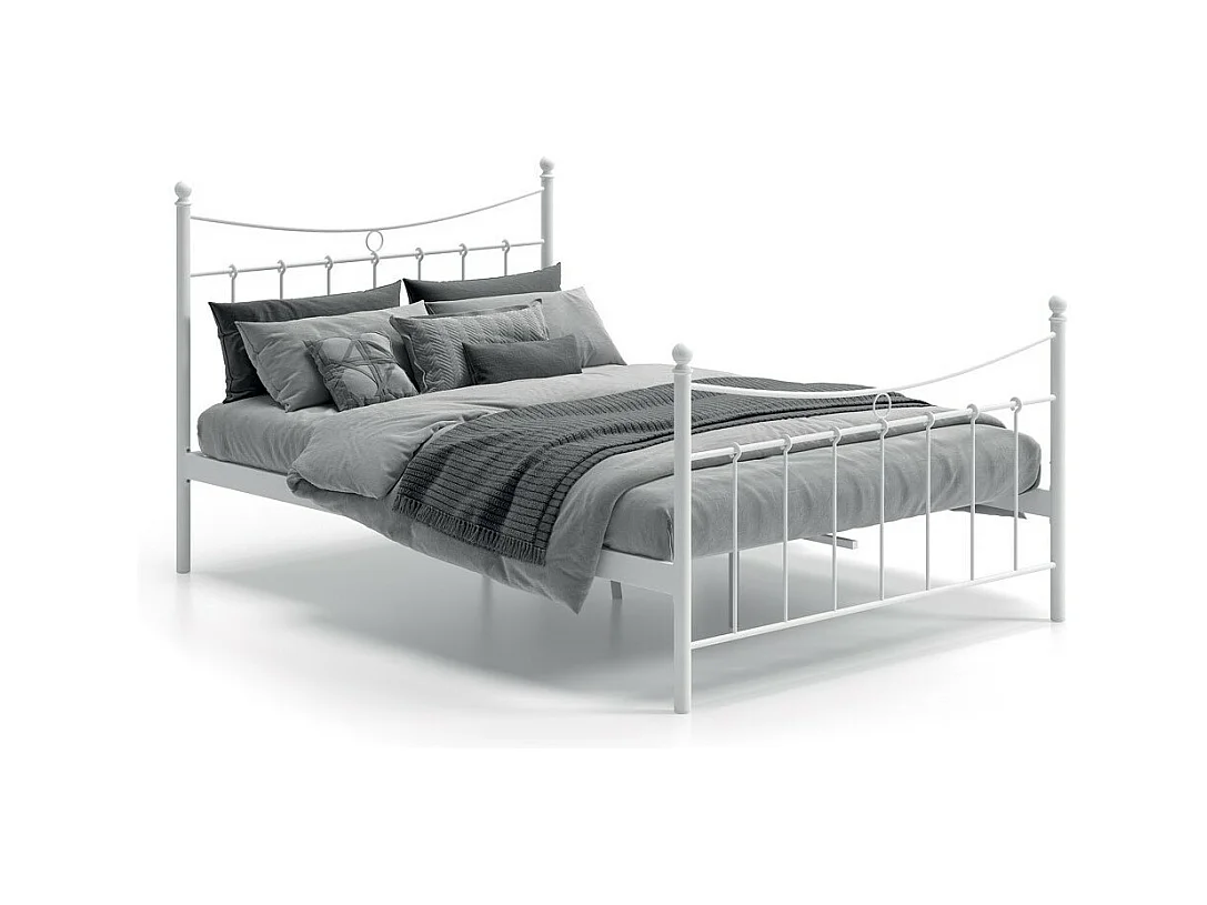 Tweepersoonsbed van wit metaal 140x200 SENCHA in eigentijdse stijl.