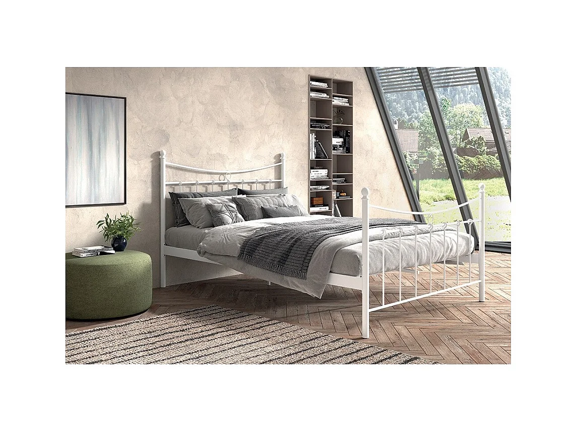 Tweepersoonsbed van wit metaal 140x200 SENCHA in eigentijdse stijl.