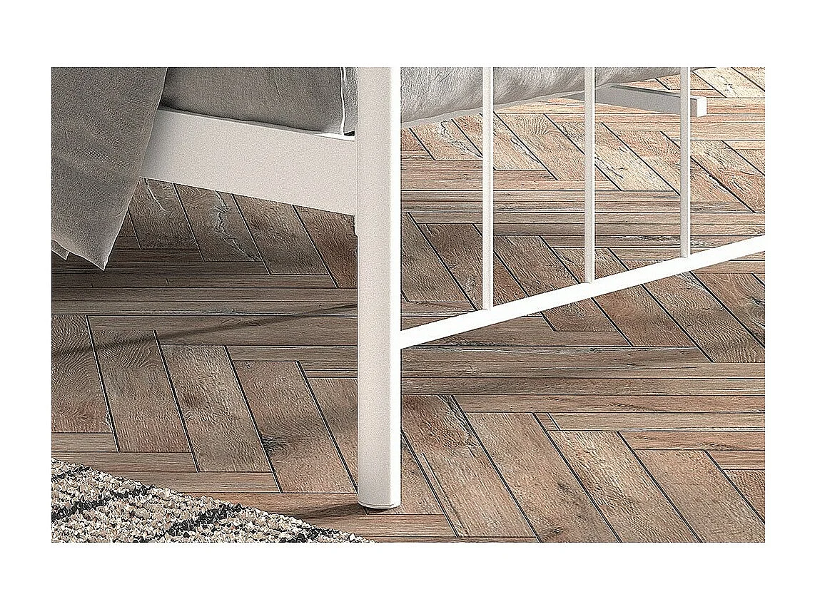 Tweepersoonsbed van wit metaal 140x200 SENCHA in eigentijdse stijl.