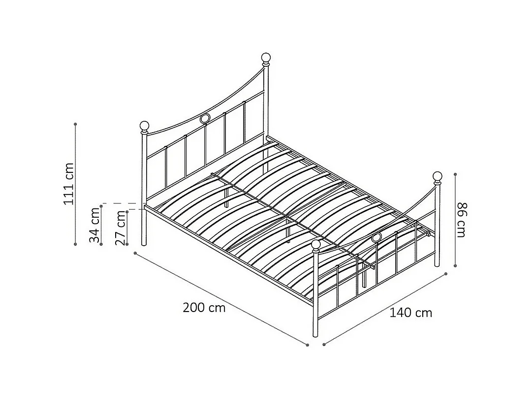 Cama de casal em metal branco 140x200 SENCHA estilo contemporâneo.