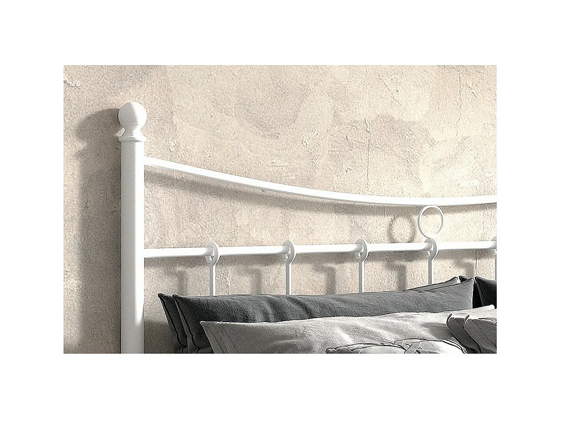 Cama de casal em metal branco 140x200 SENCHA estilo contemporâneo.