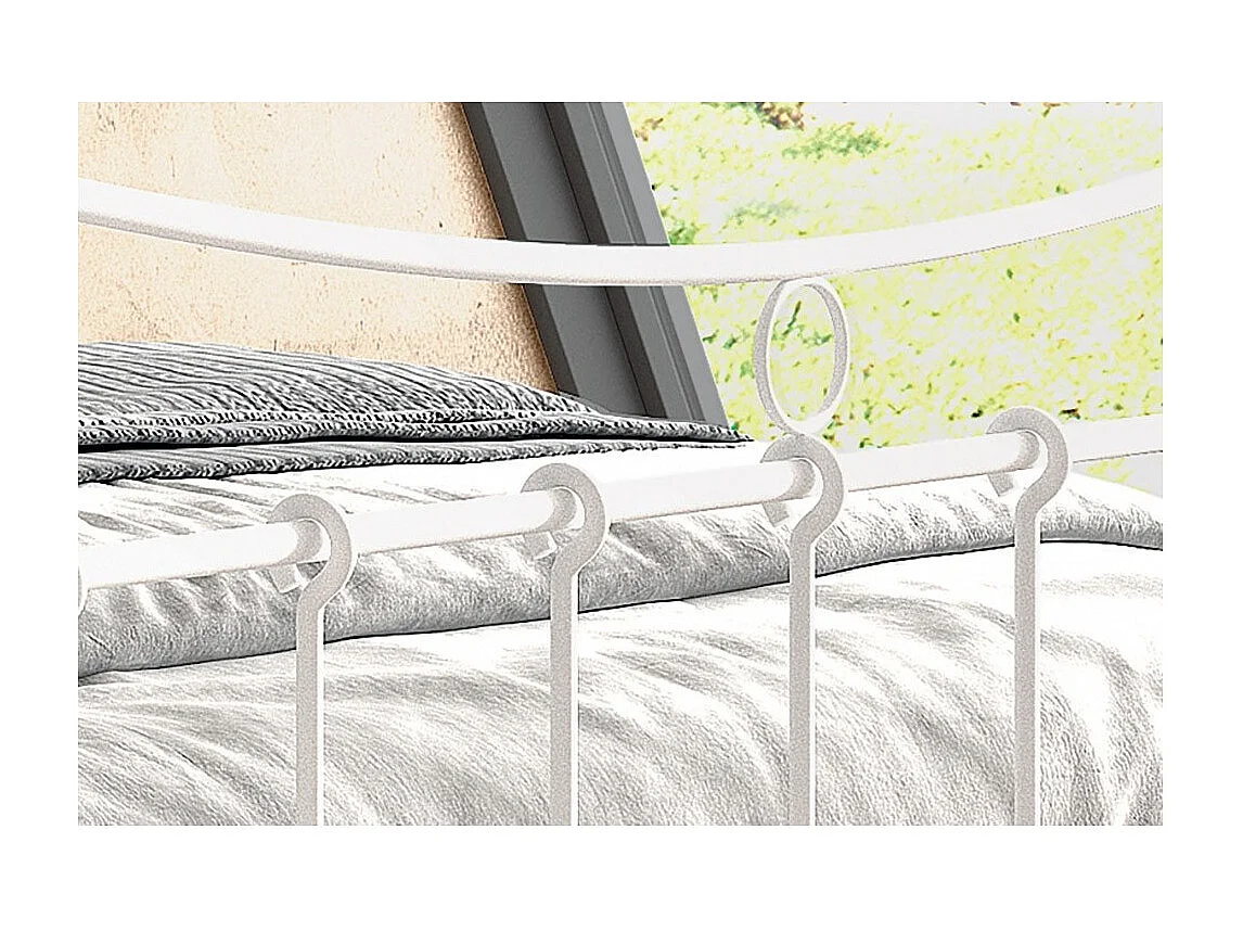 Cama de casal em metal branco 140x200 SENCHA estilo contemporâneo.