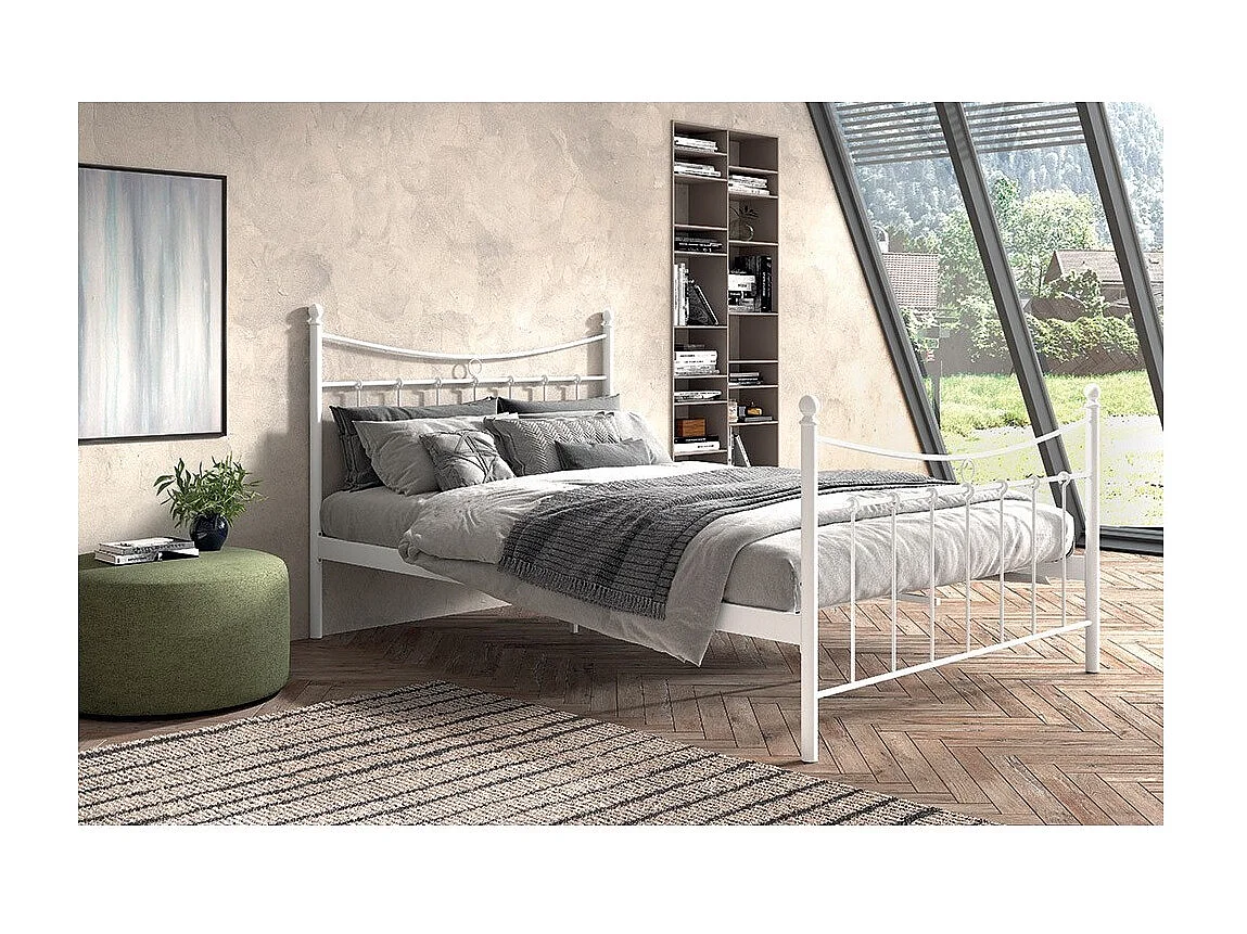 Lit SENCHA – 140x200 cm en métal blanc