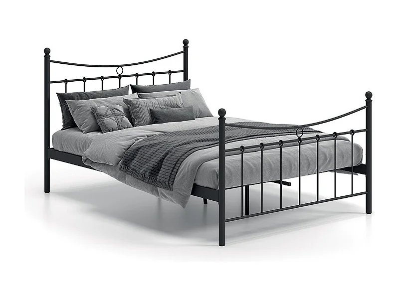 Letto matrimoniale in metallo nero 140x200 SENCHA in stile contemporaneo.