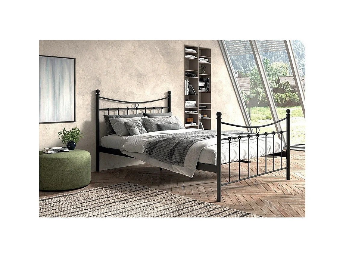 Tweepersoonsbed zwart metaal 140x200 SENCHA hedendaagse stijl.