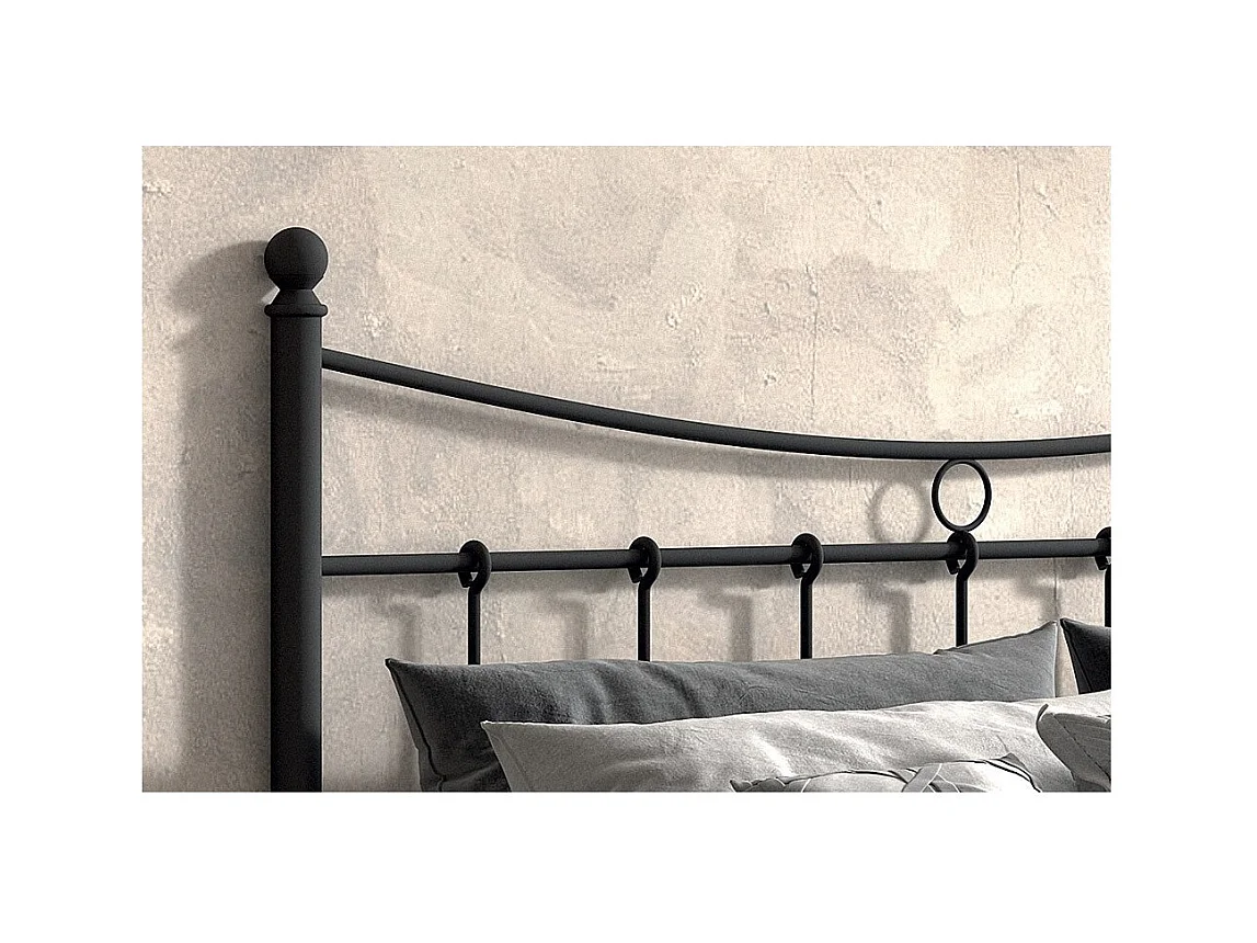 Cama de casal em metal preto 140x200 SENCHA estilo contemporâneo.