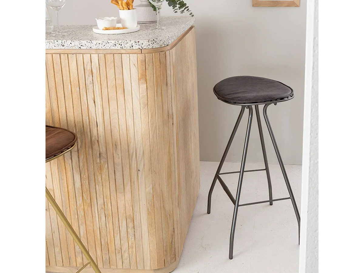 Tabouret de bar en cuir gris et métal Lya