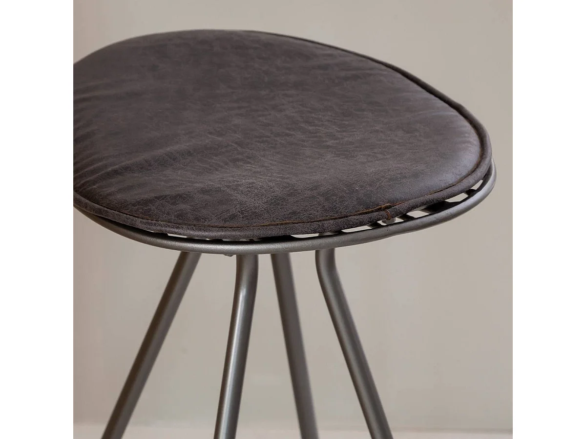 Tabouret de bar en cuir gris et métal Lya