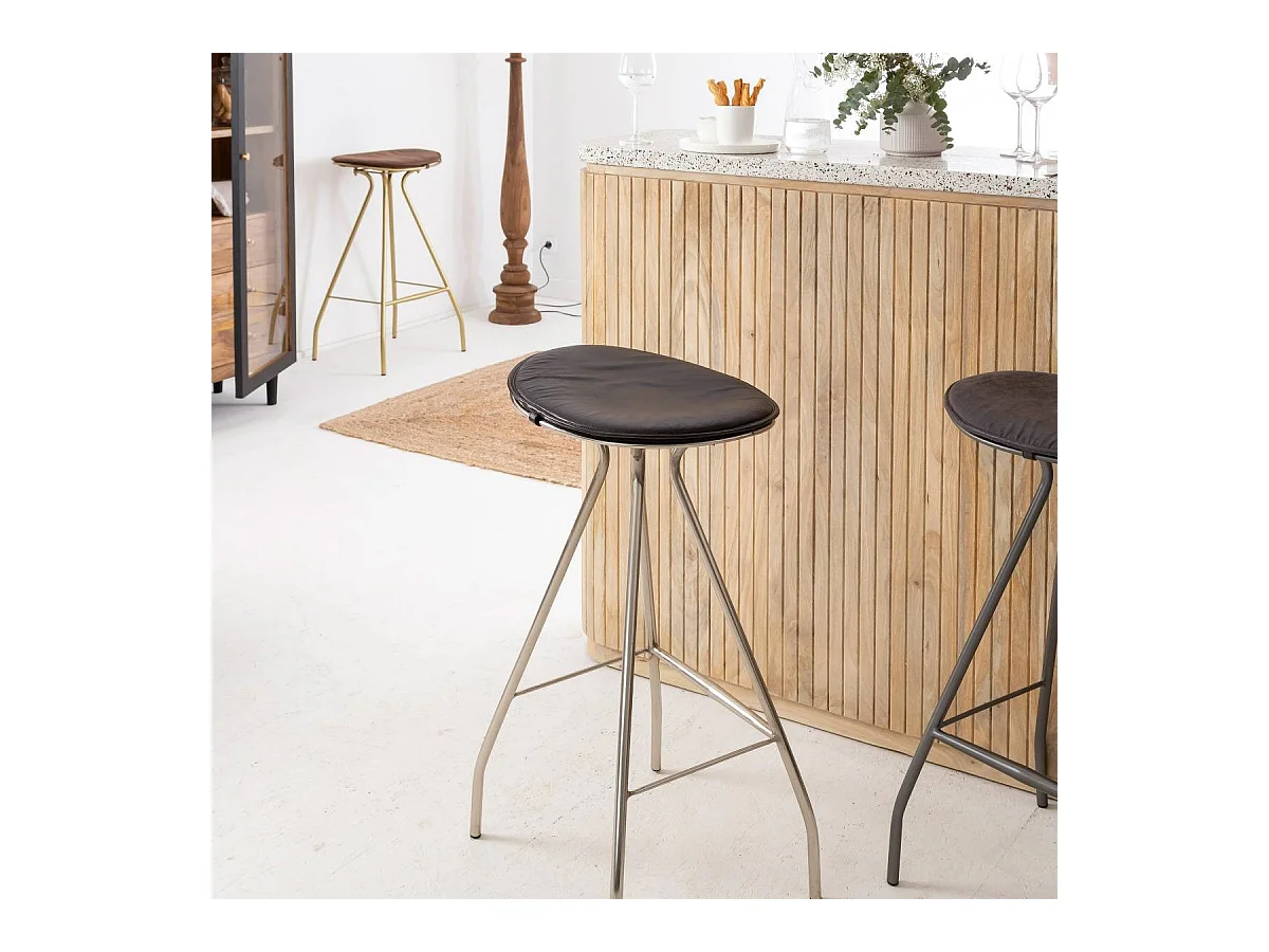 Tabouret de bar en cuir noir et métal Lya