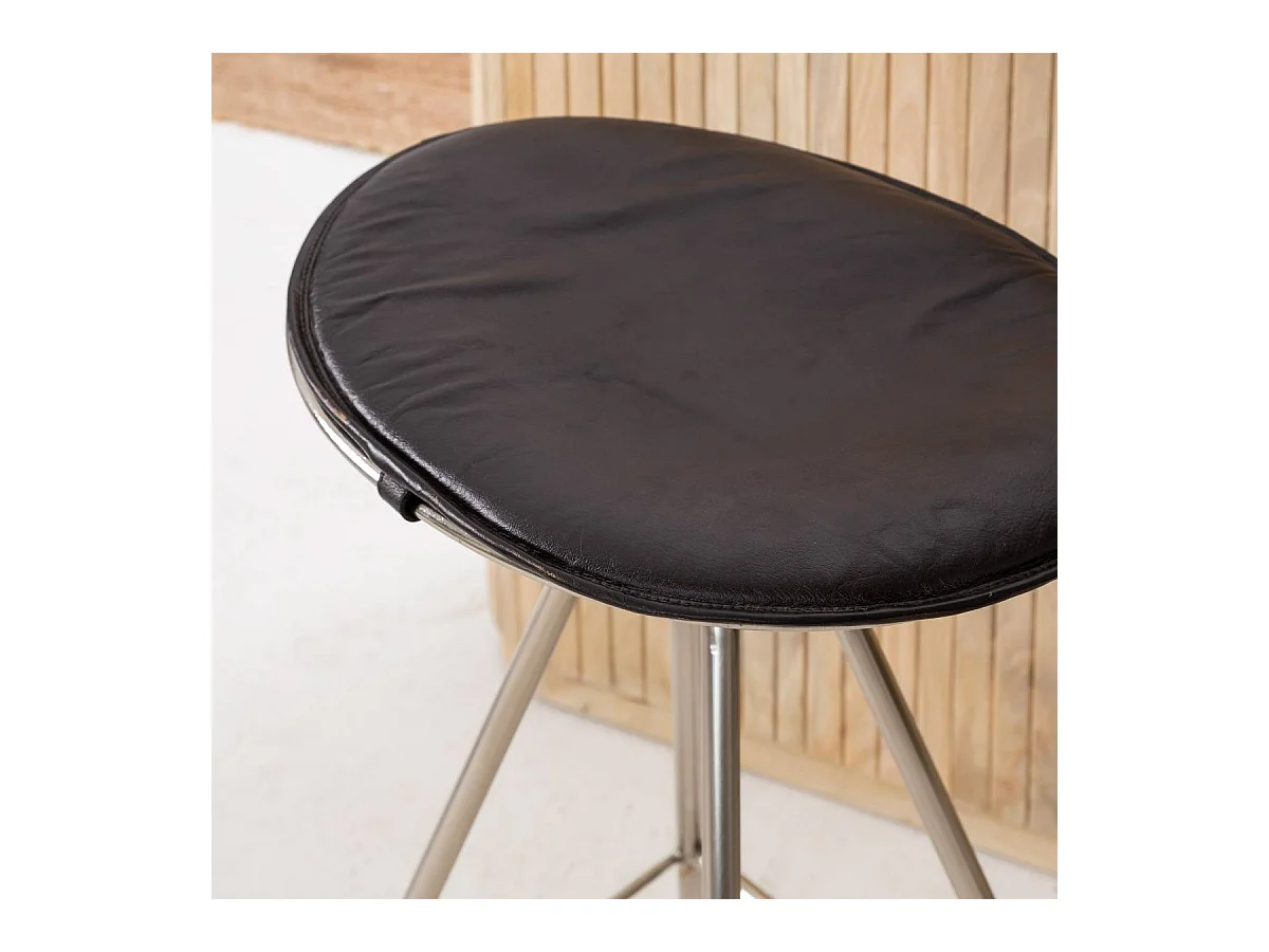 Tabouret de bar en cuir noir et métal Lya