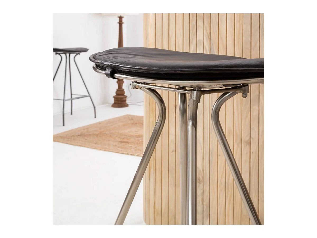Tabouret de bar en cuir noir et métal Lya