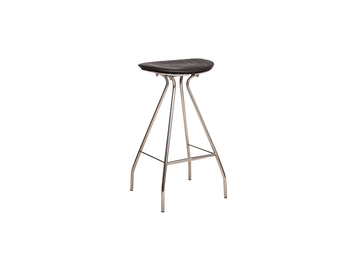 Taburete de bar de cuero negro y metal Lya, estilo vintage y confort moderno