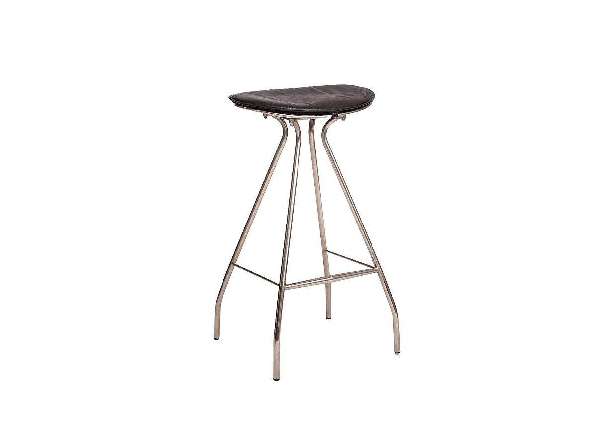 Tabouret de bar en cuir noir et métal Lya
