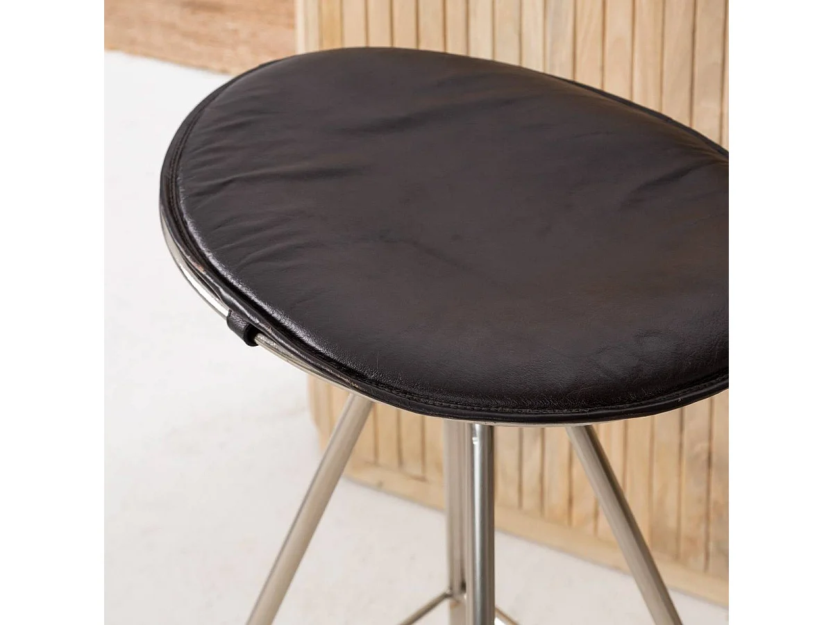 Tabouret de bar en cuir noir et métal Lya