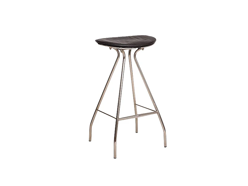 Tabouret de bar en cuir noir et métal Lya