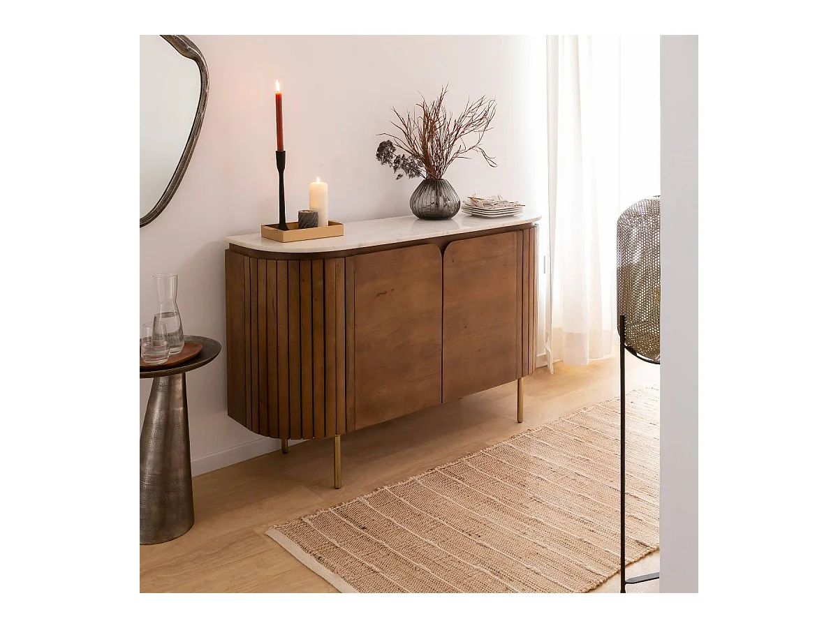 Buffet en bois de manguier et marbre Sienne
