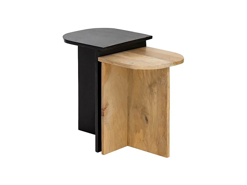 Conjunto de mesas nido de madera de mango Faro, negro natural, ideal para espacios reducidos