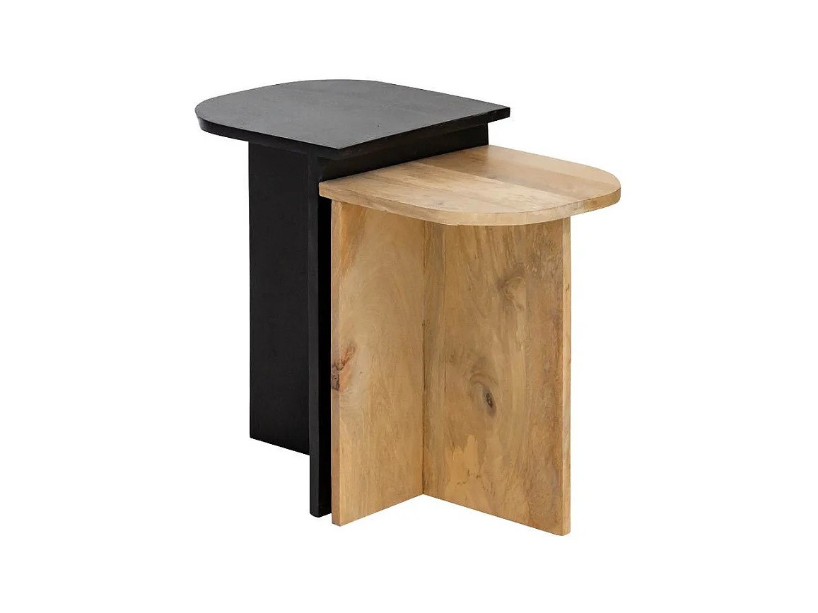 Conjunto de mesas nido de madera de mango Faro, negro natural, ideal para espacios reducidos