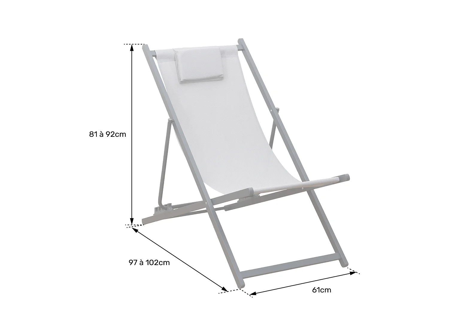 Lot de 2 chiliennes CYPRUS - textilène gris/structure blanche - HAPPY GARDEN