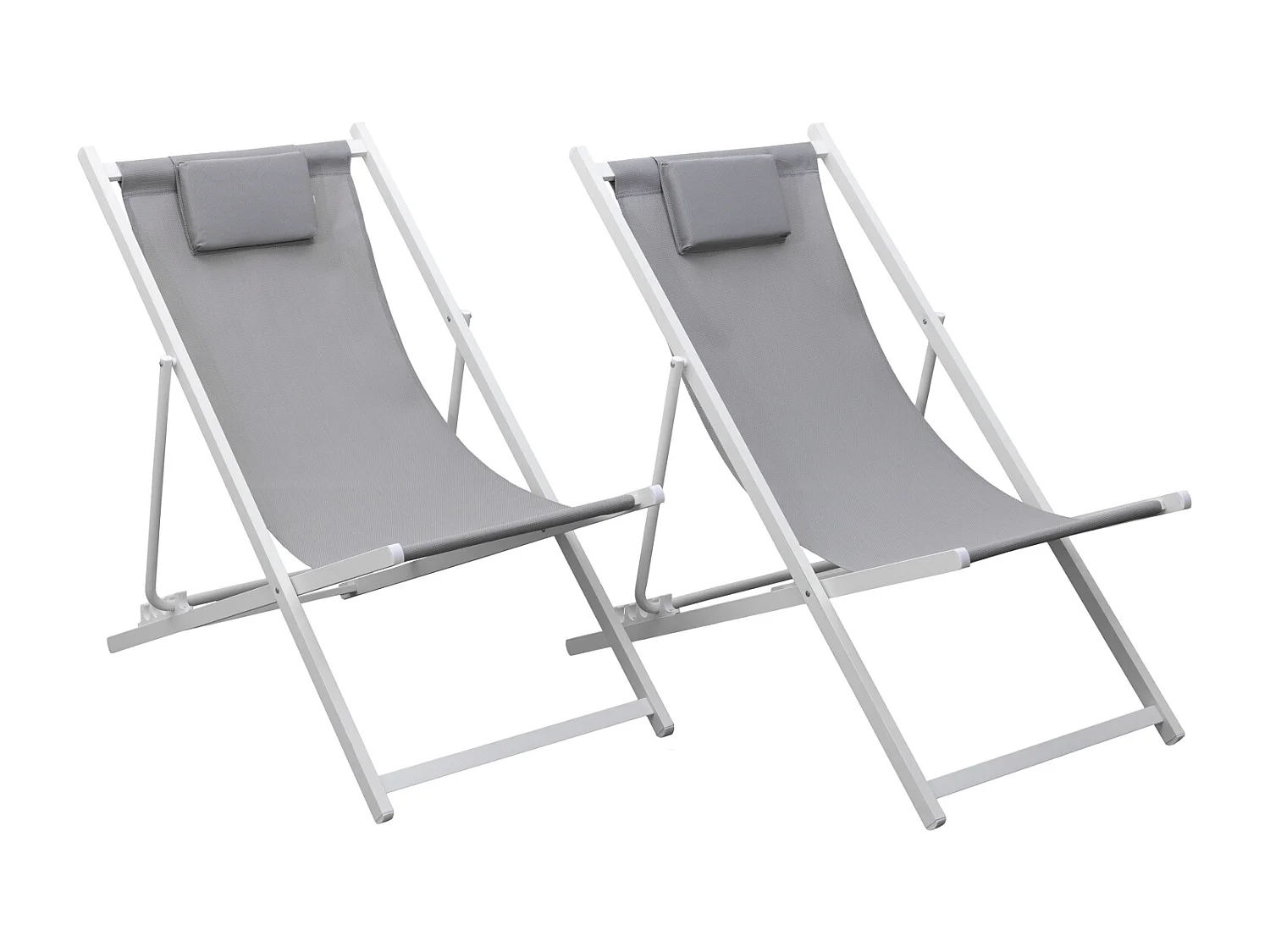 Lot de 2 chiliennes CYPRUS - textilène gris/structure blanche - HAPPY GARDEN