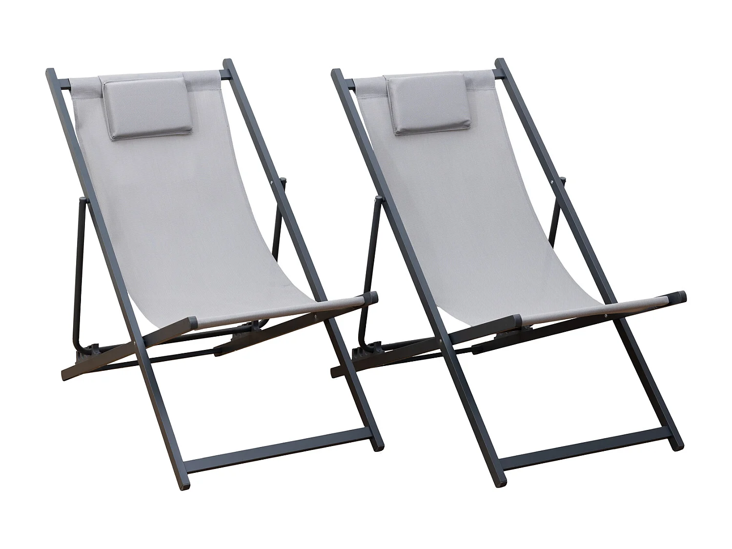 Lot de 2 chiliennes CYPRUS - textilène gris/structure anthracite - HAPPY GARDEN