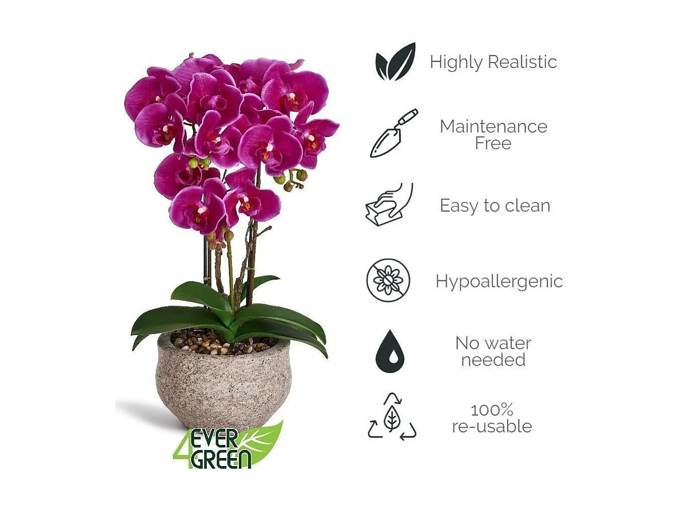 Kunstpflanze mit Topf - H. 42 cm - Orchidee