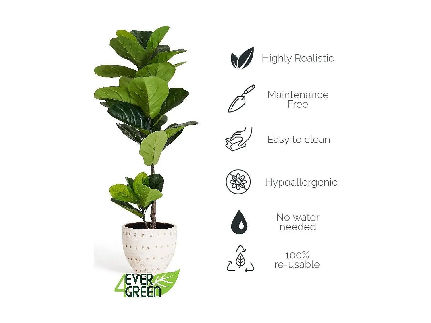 Plante artificielle avec pot - Ficus Lyrata - H. 90 cm