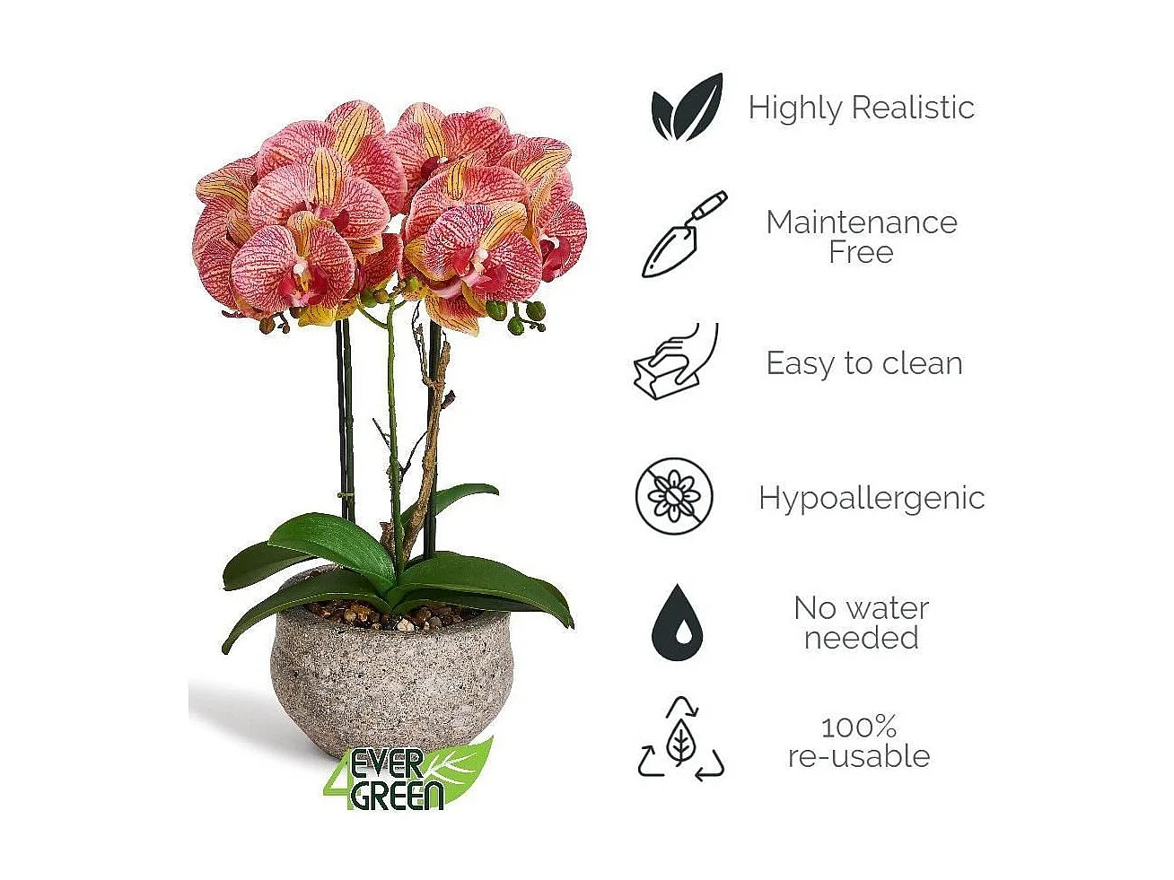 Kunstpflanze mit Topf - H. 42 cm - Orchidee