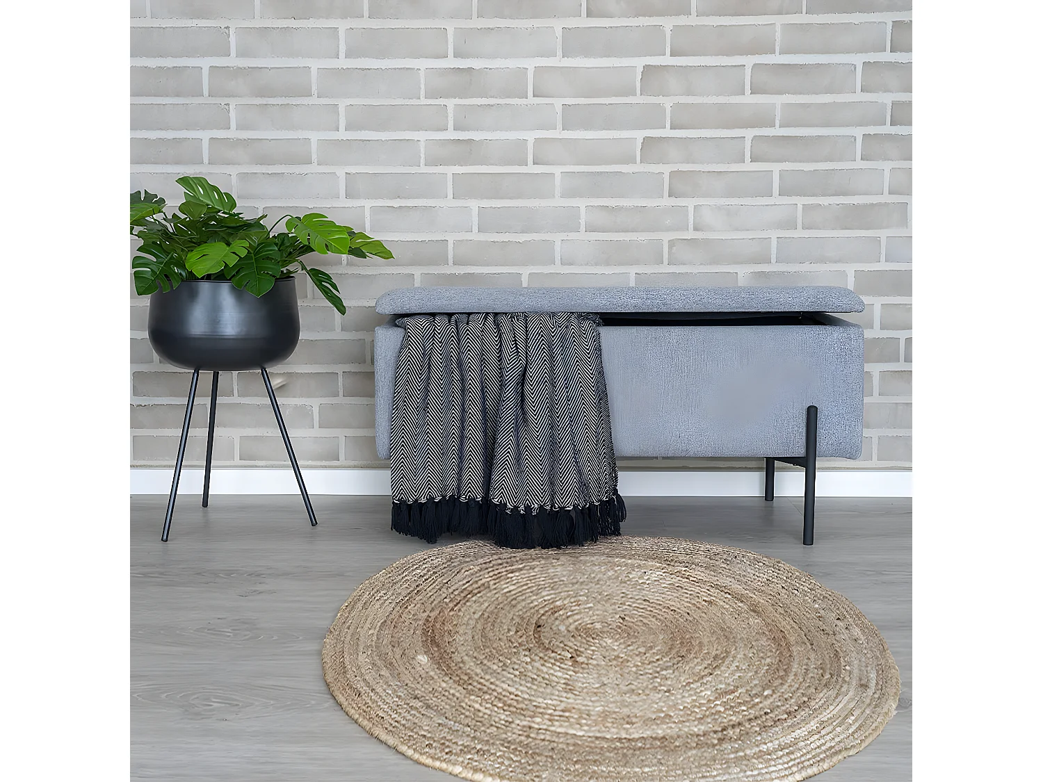 BLAIRE - Banc-Coffre Tissu Gris clair Pieds Métal