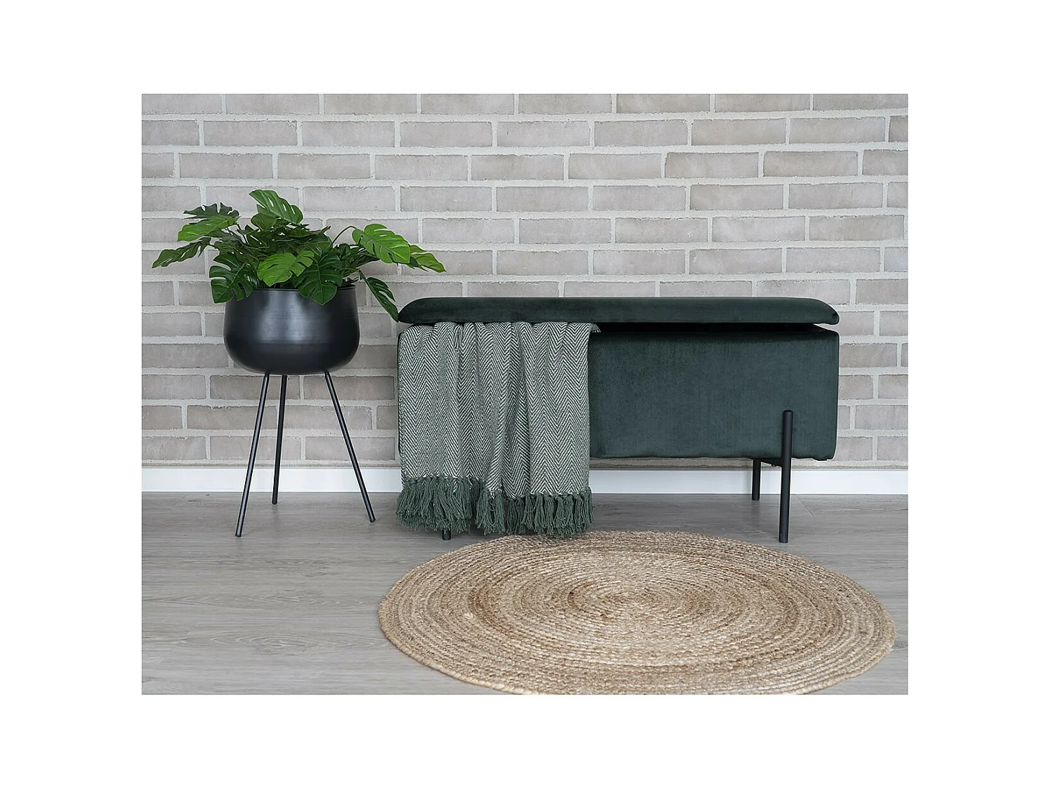 BLAIRE - Banc-Coffre Velours Vert Pieds Métal
