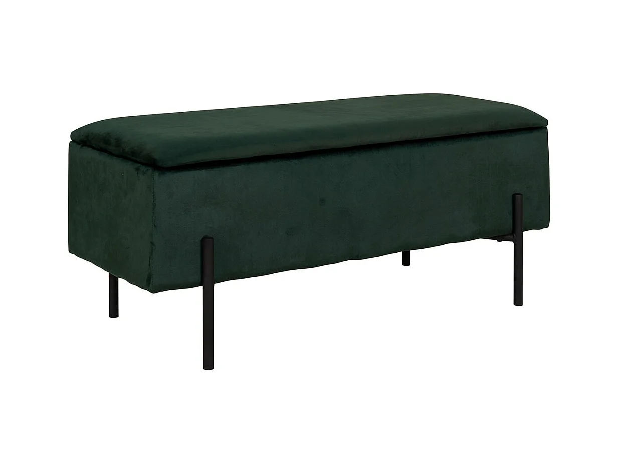 BLAIRE - Banc-Coffre Velours Vert Pieds Métal