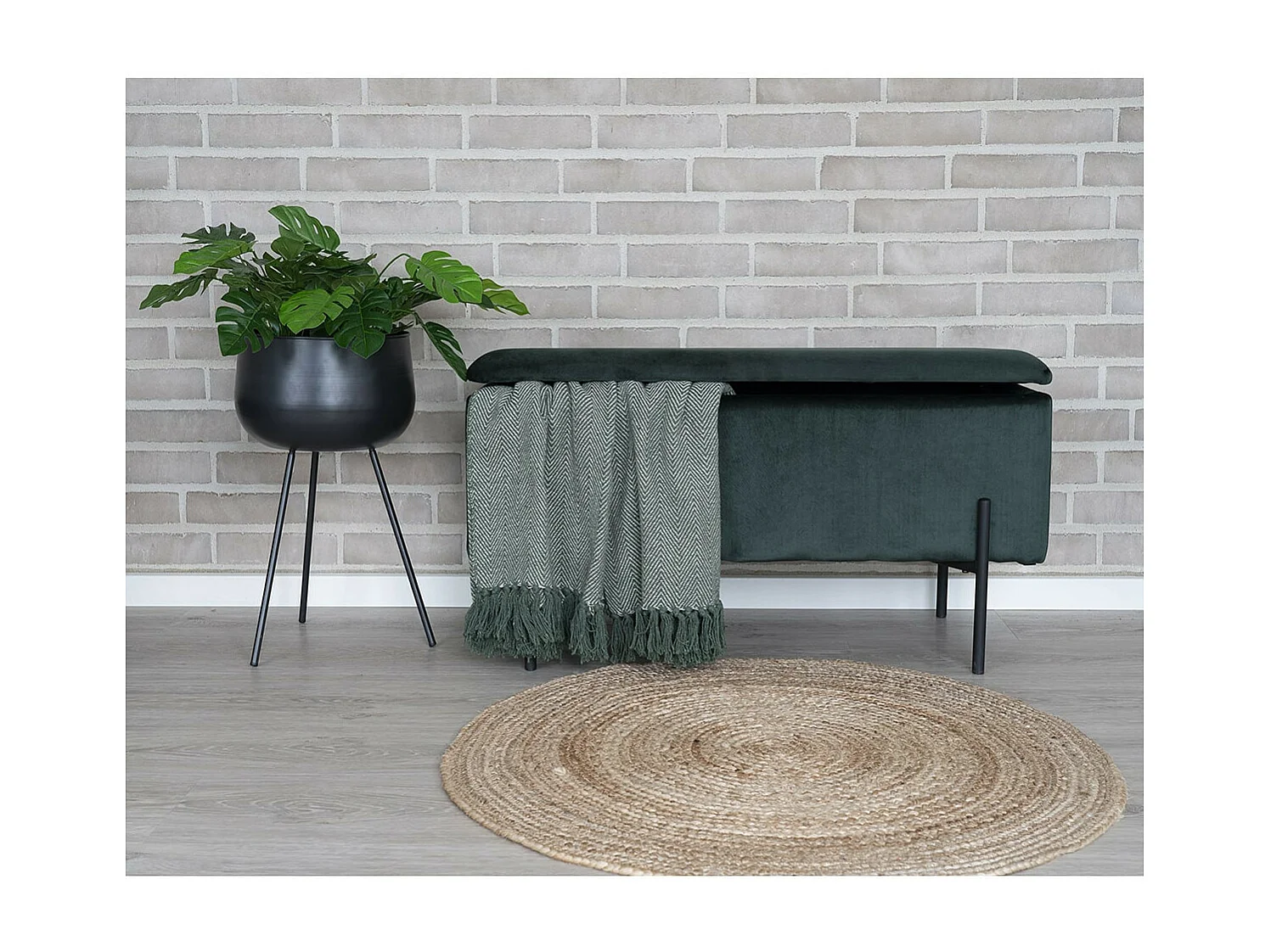 BLAIRE - Banc-Coffre Velours Vert Pieds Métal