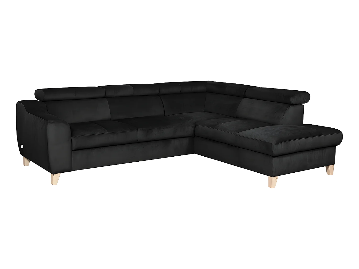 Canapé d'angle en tissu luxe 5 places, ASHLEY, noir, angle droit (vu de face)