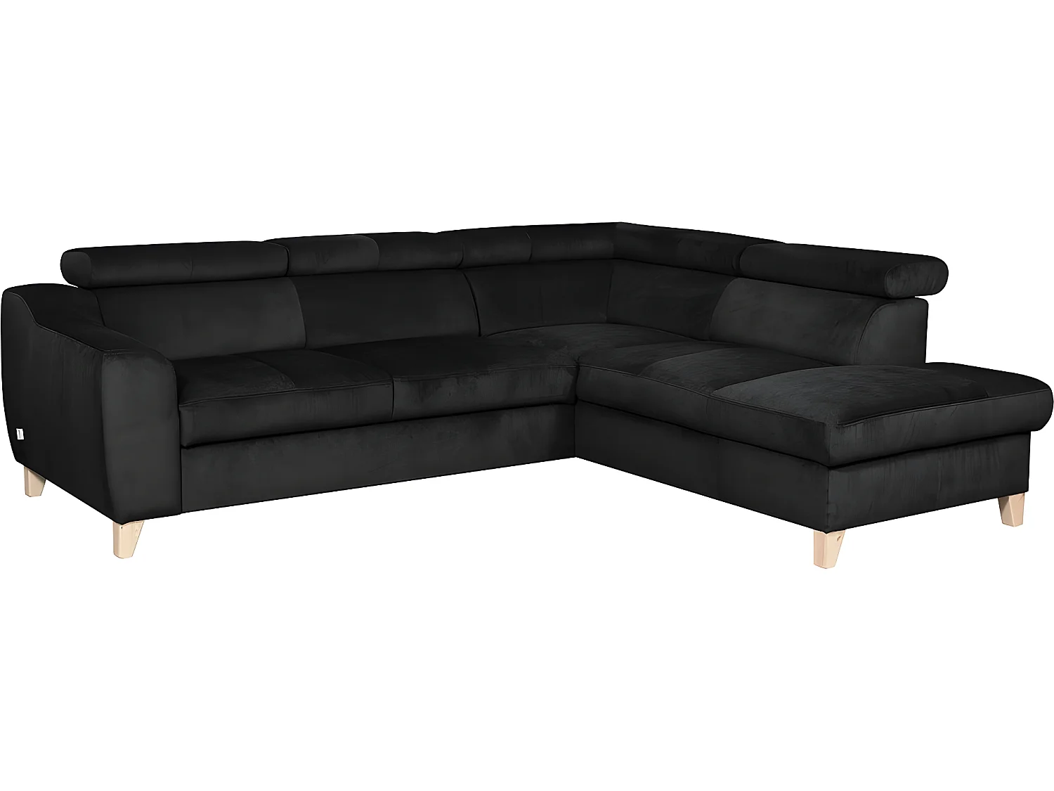 Luxe zwarte fluwelen hoekbank ASHLEY met 5 zitplaatsen, comfortabel en eigentijds