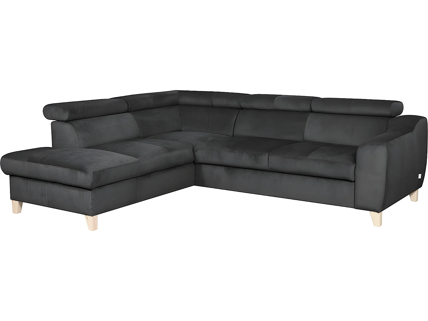 Canapé d'angle en tissu luxe 5 places, ASHLEY, gris foncé, angle gauche (vu de face)