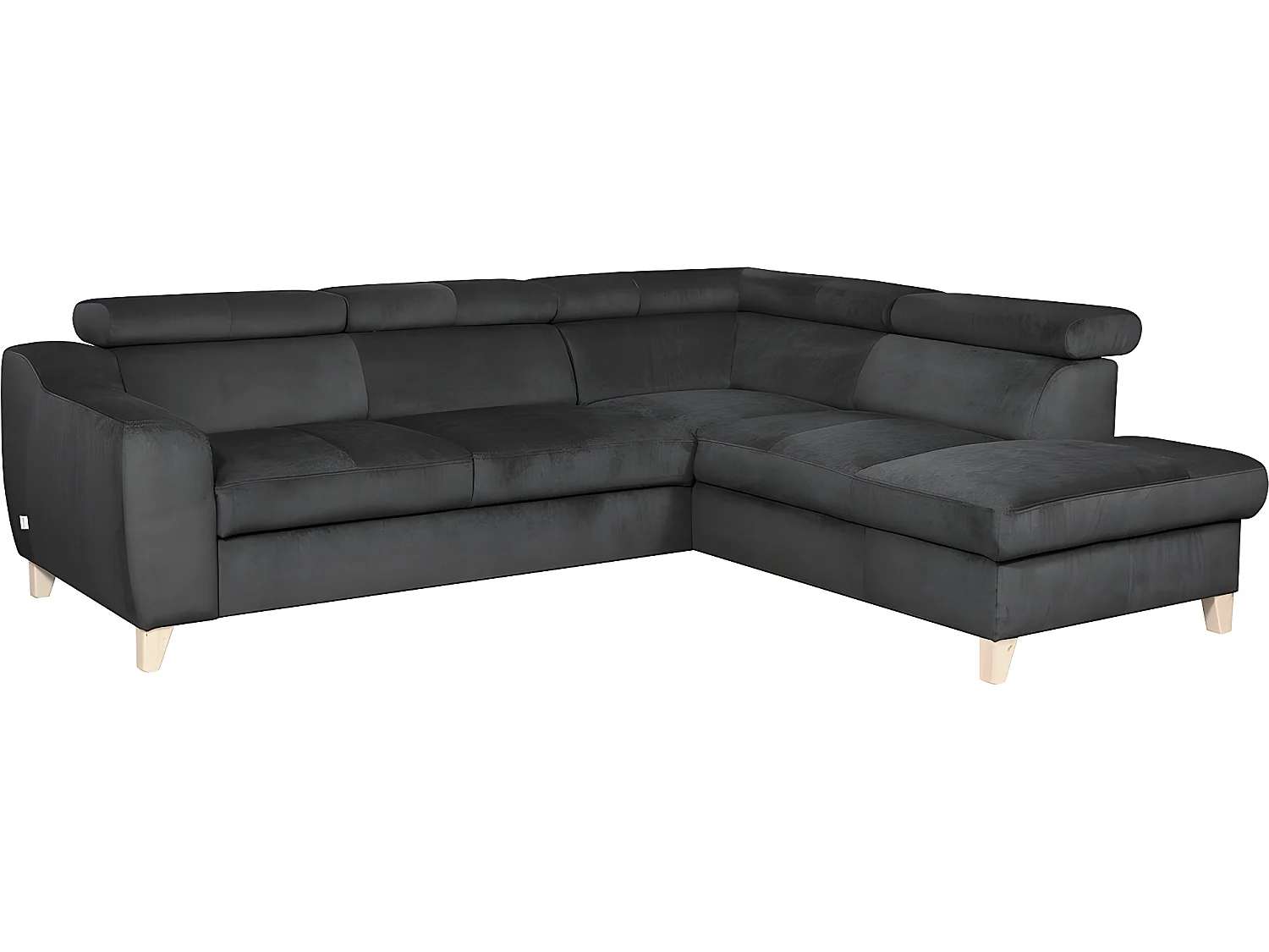 Hoekbank van luxe fluweel ASHLEY met 5 zitplaatsen, donkergrijs, comfortabel en design