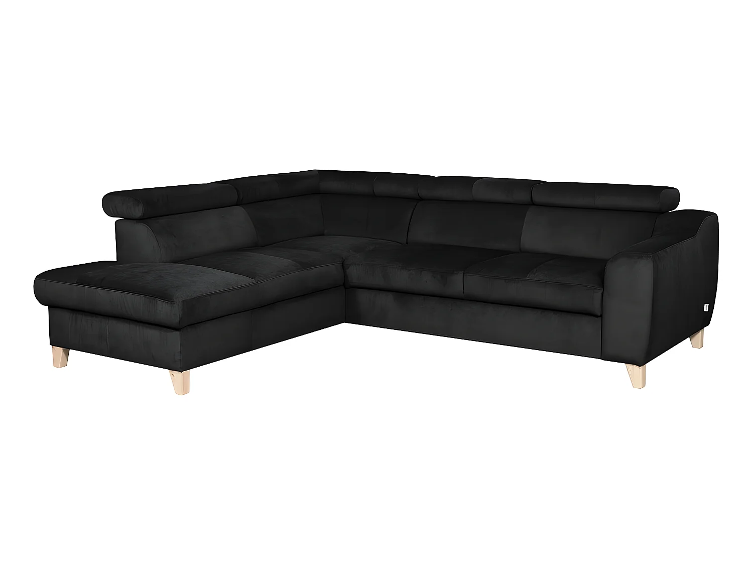 Canapé d'angle en tissu luxe 5 places, ASHLEY, noir, angle gauche (vu de face)