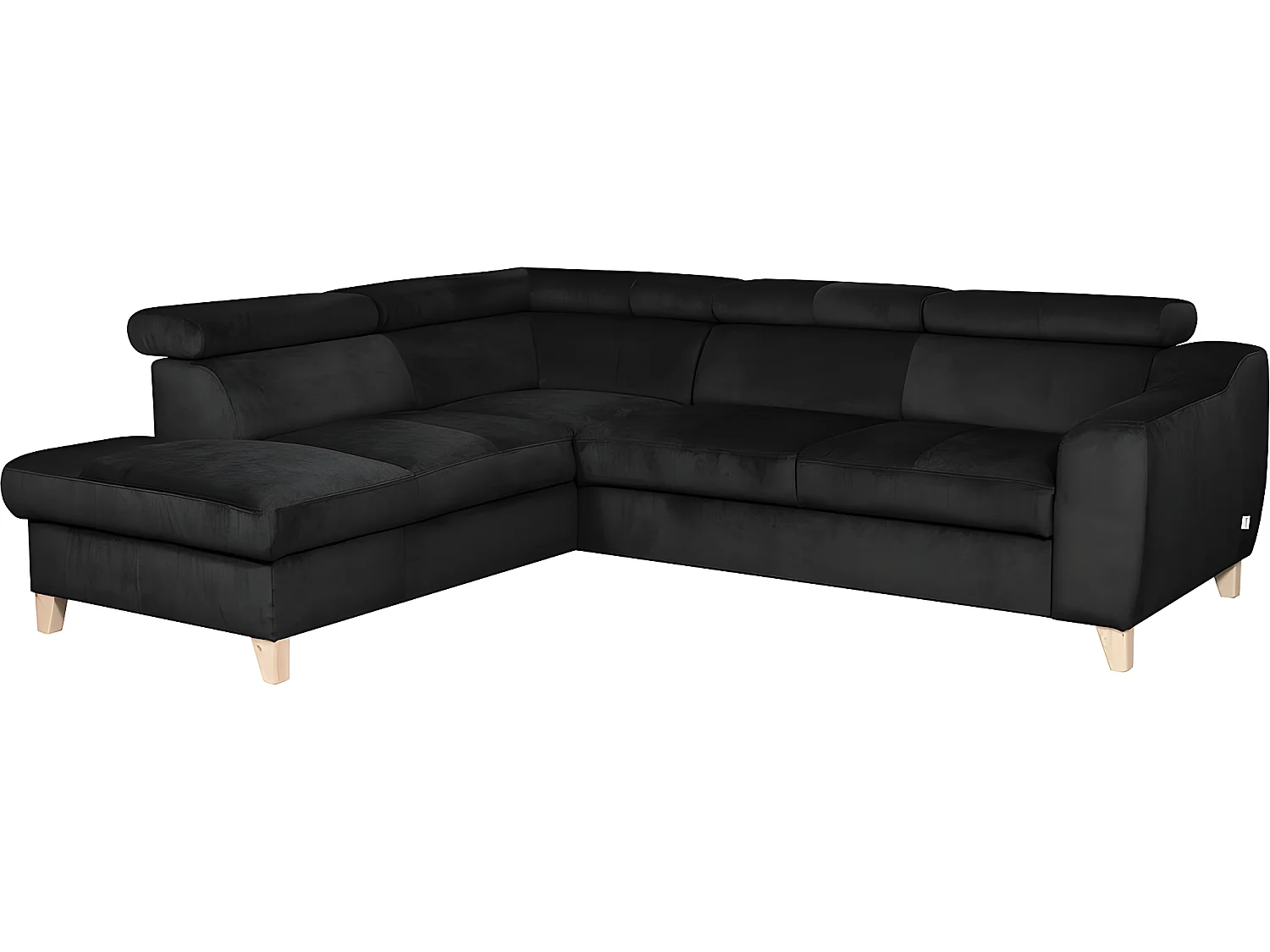 Canapé d'angle en tissu luxe 5 places, ASHLEY, noir, angle gauche (vu de face)