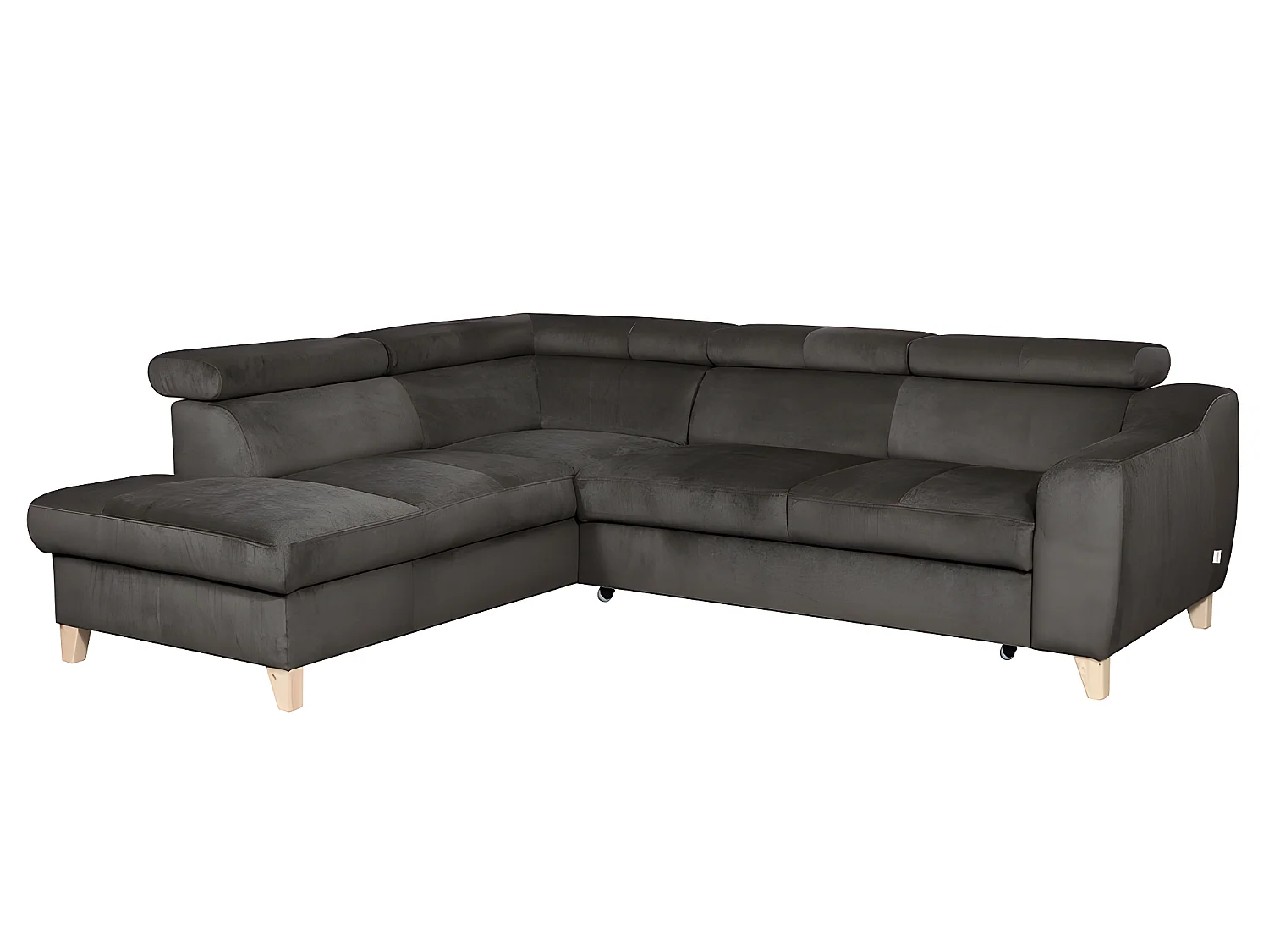 Hoekbank van luxe fluwelen stof ASHLEY met 5 zitplaatsen, chocolade, linkerhoek