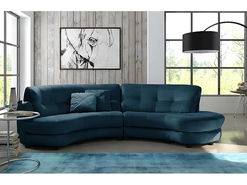Canapé en tissu velours luxe 5/6 places BRENNER bleu foncé, côté accoudoir gauche