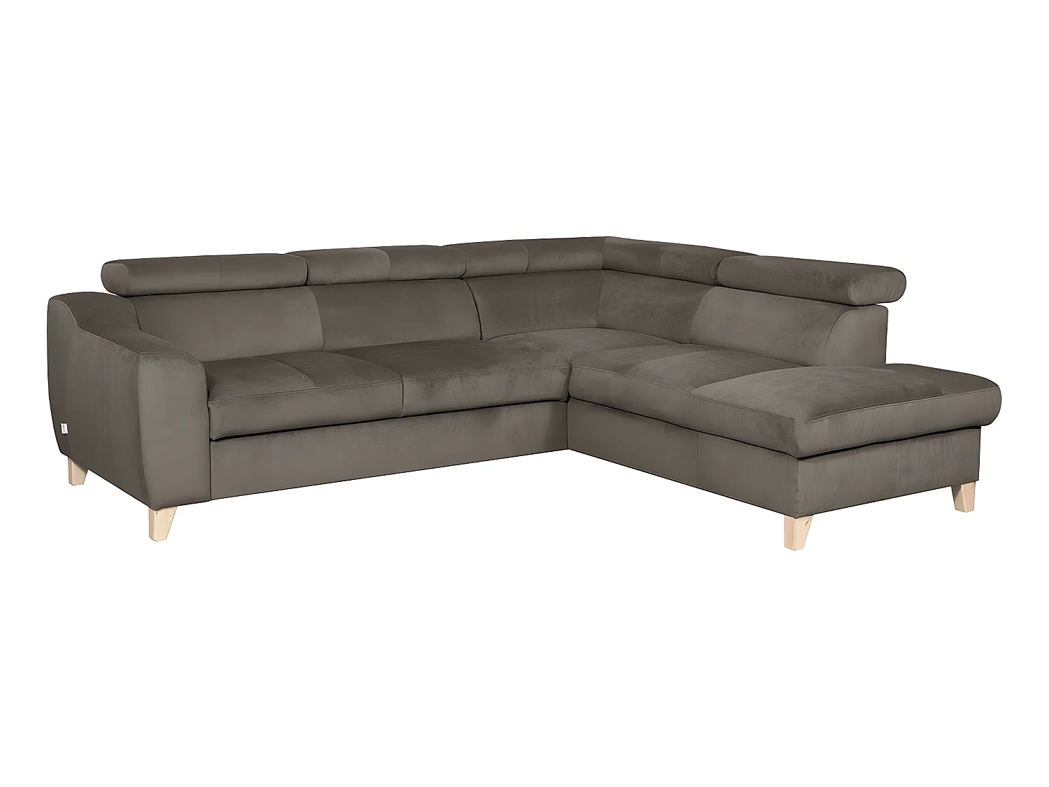 Canapé d'angle en tissu luxe 5 places, ASHLEY, taupe, angle droit (vu de face)