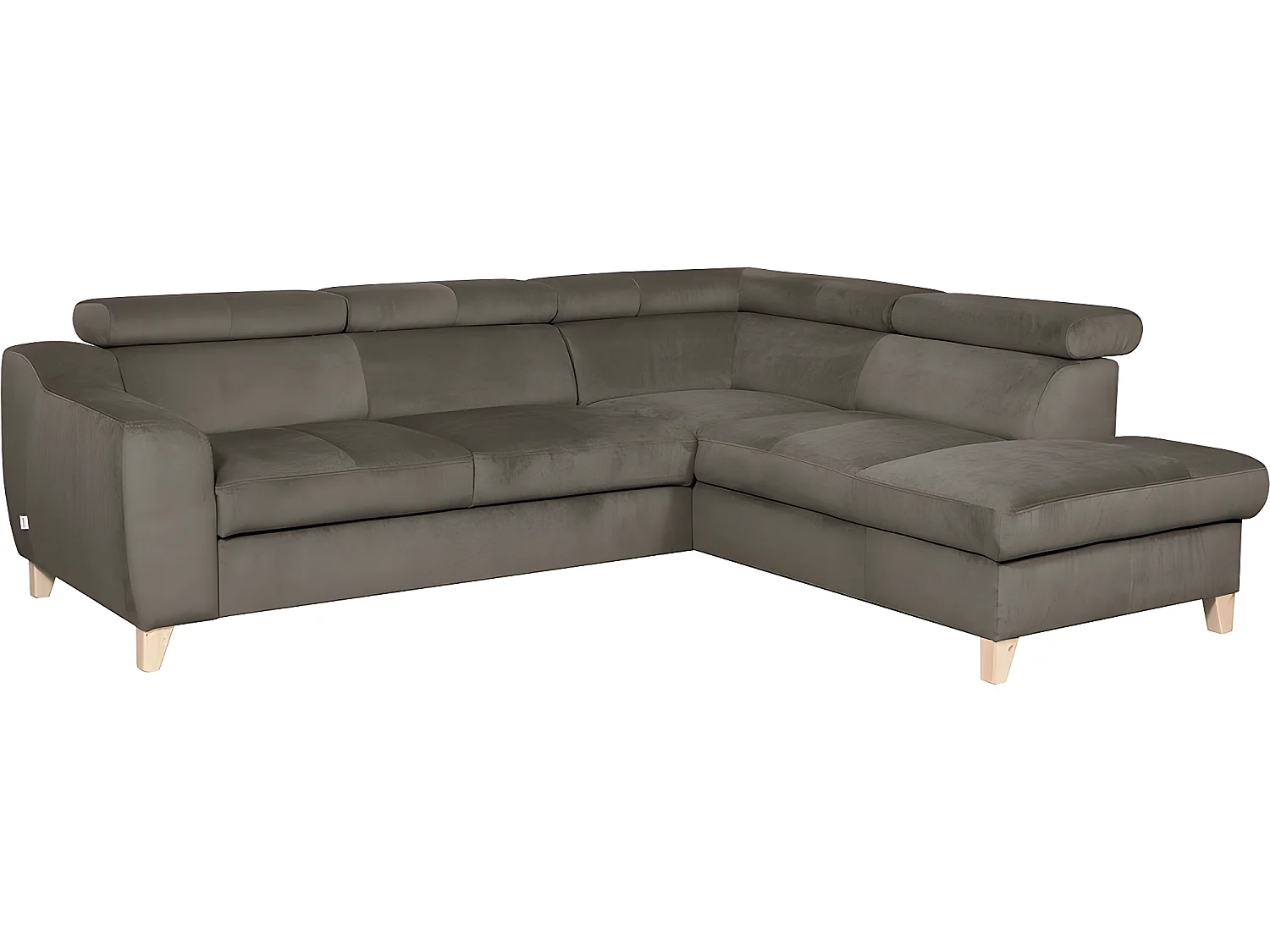 Hoekbank van luxe fluwelen stof ASHLEY taupe, 5 zitplaatsen, comfortabel en modern ontwerp met verstelbare hoofdsteunen