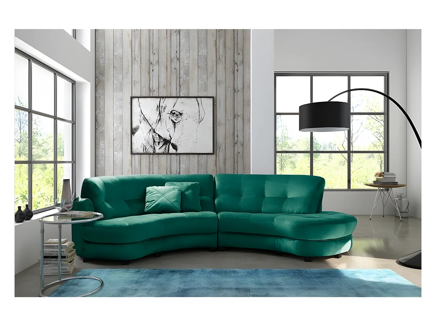 Canapé en tissu luxe 5/6 places BRENNER vert foncé, côté accoudoir gauche