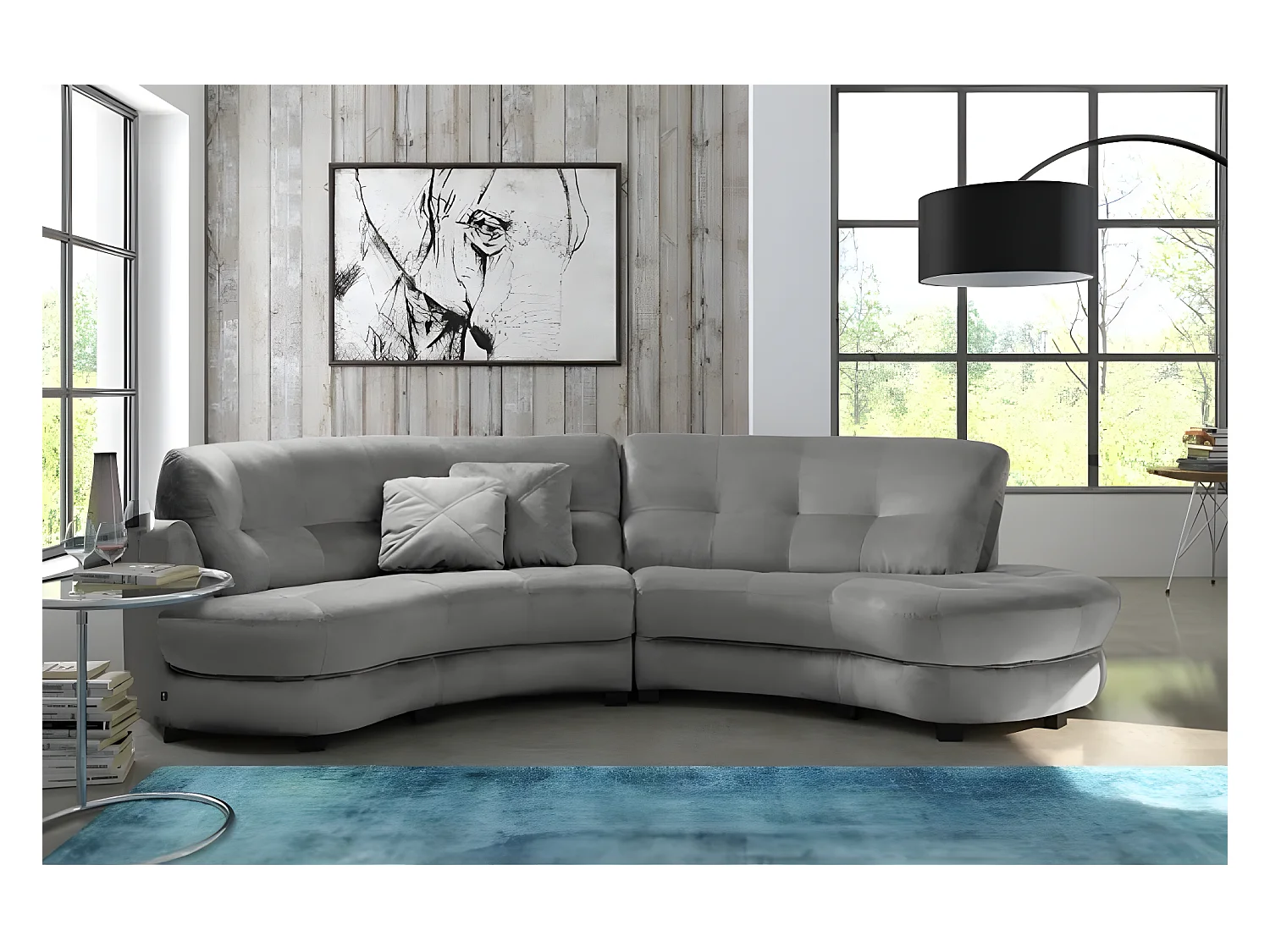 Canapé en tissu luxe 5/6 places BRENNER gris clair, côté accoudoir gauche