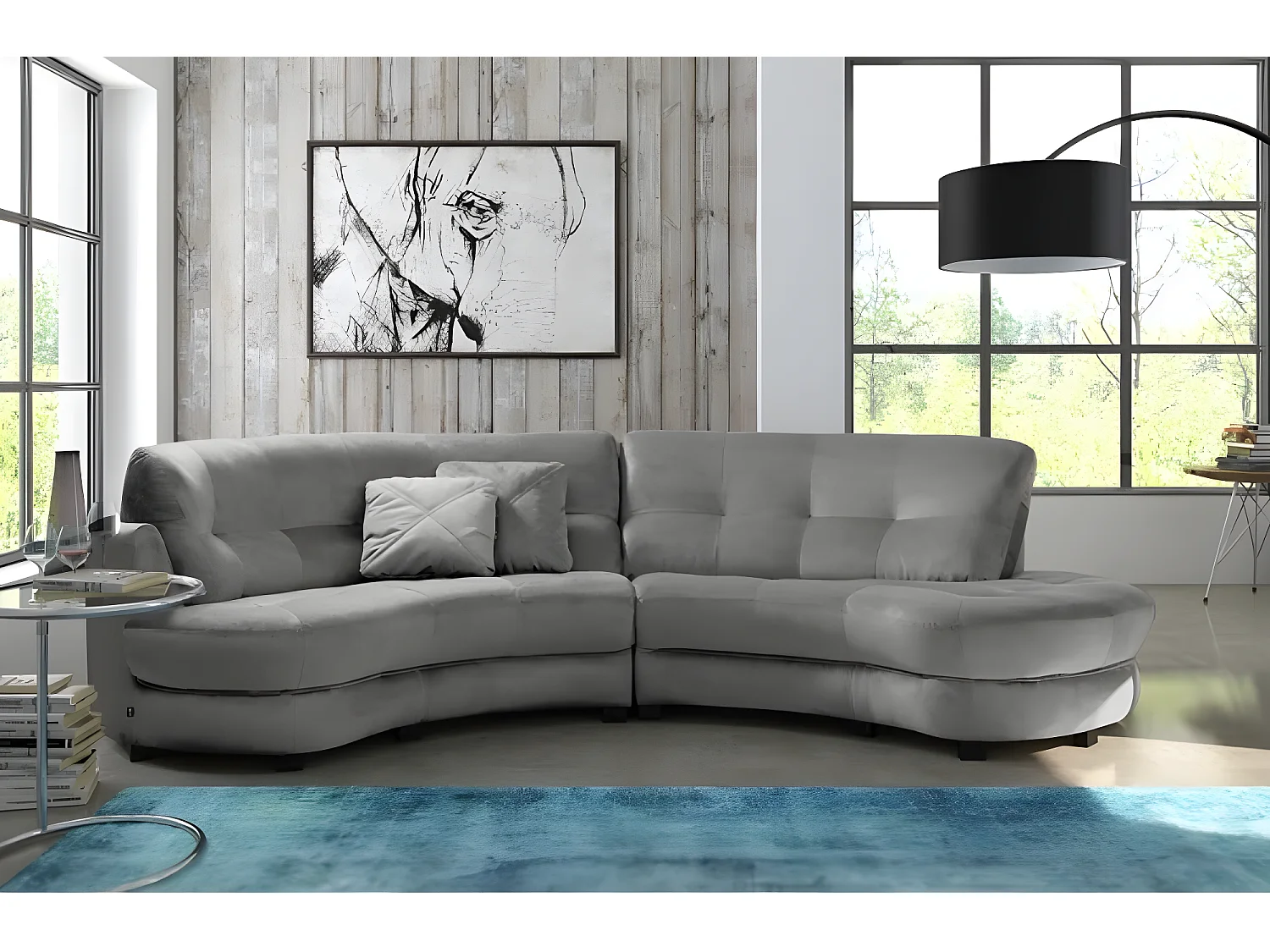 Canapé en tissu luxe 5/6 places BRENNER gris clair, côté accoudoir gauche