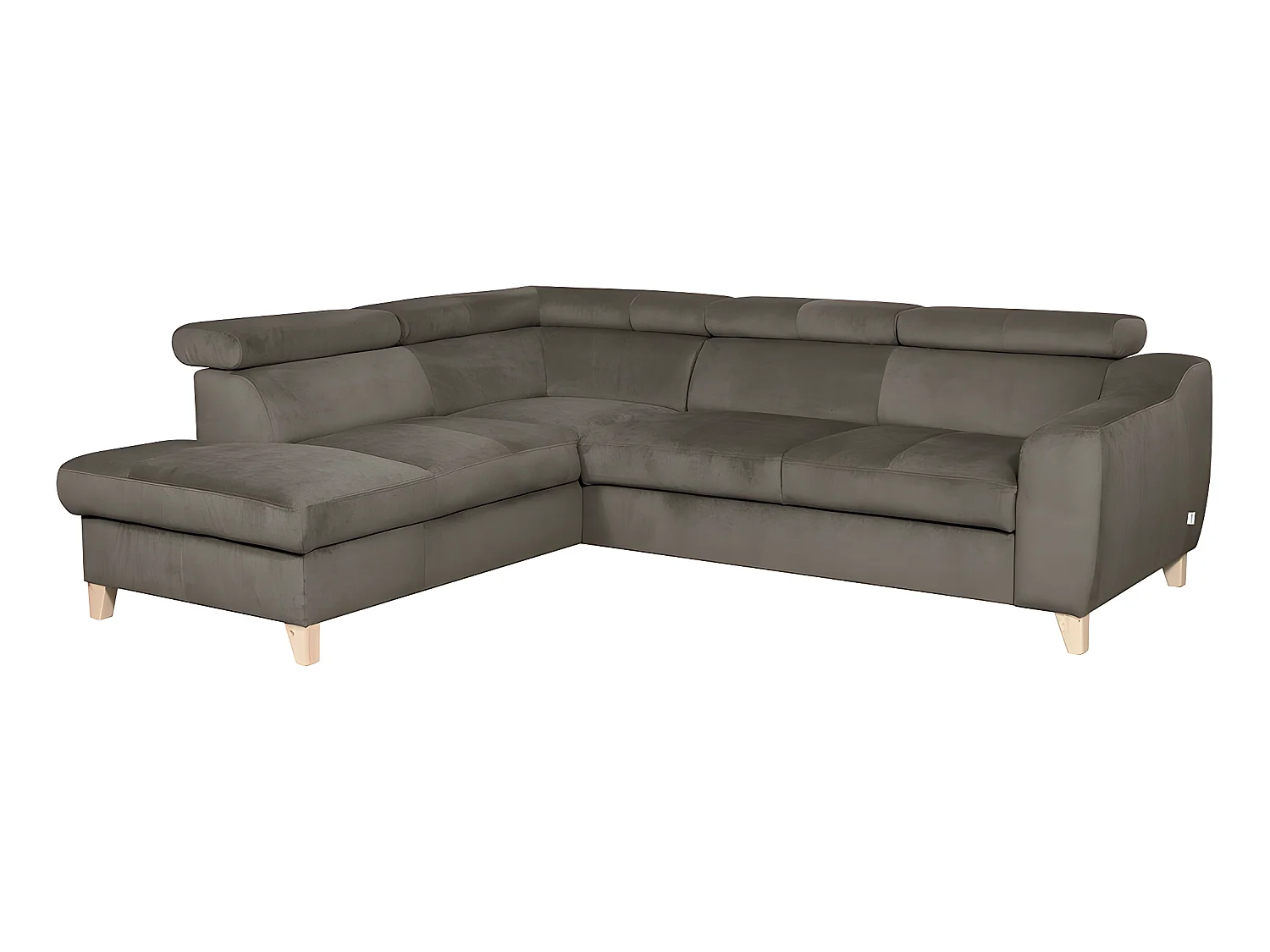 Canapé d'angle en tissu luxe 5 places, ASHLEY, taupe, angle gauche (vu de face)