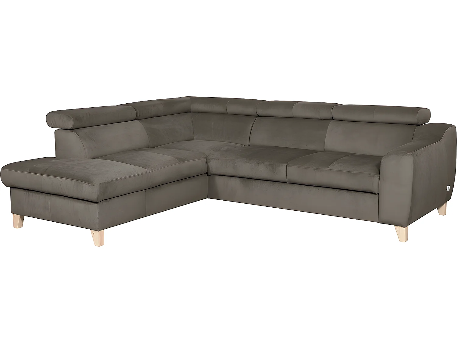 Canapé d'angle en tissu luxe 5 places, ASHLEY, taupe, angle gauche (vu de face)